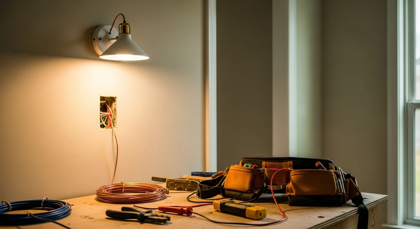Electrician installing light fixture in New Orleans home