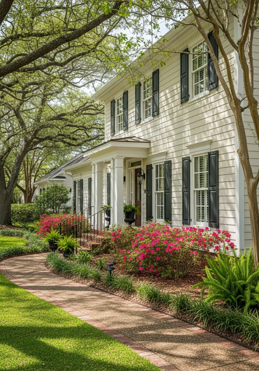Mandeville home exterior detail showing quality construction and characteristic lakeside setting.