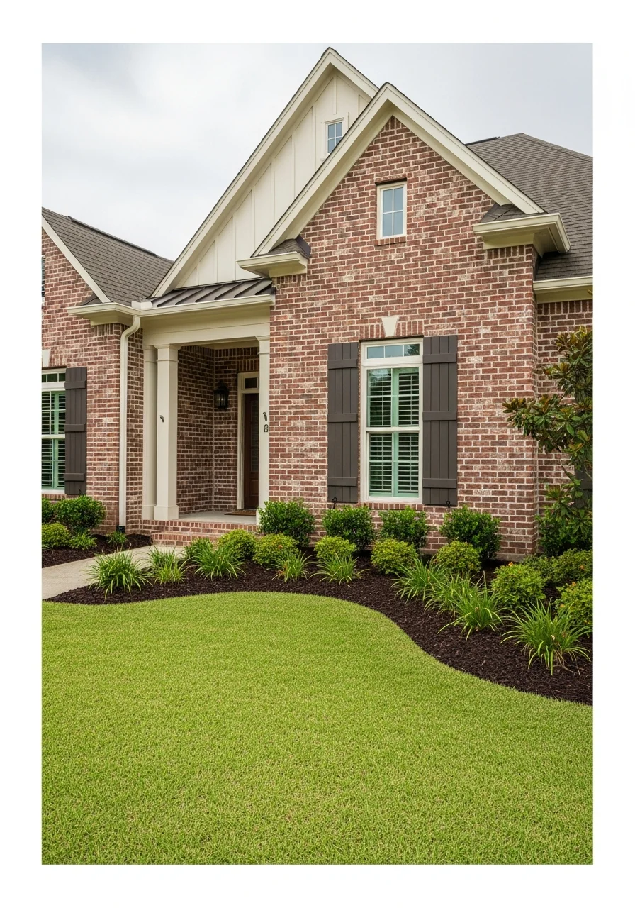 Close-up of a Metairie home's front entrance and landscaping, showing typical architectural style of the area.
