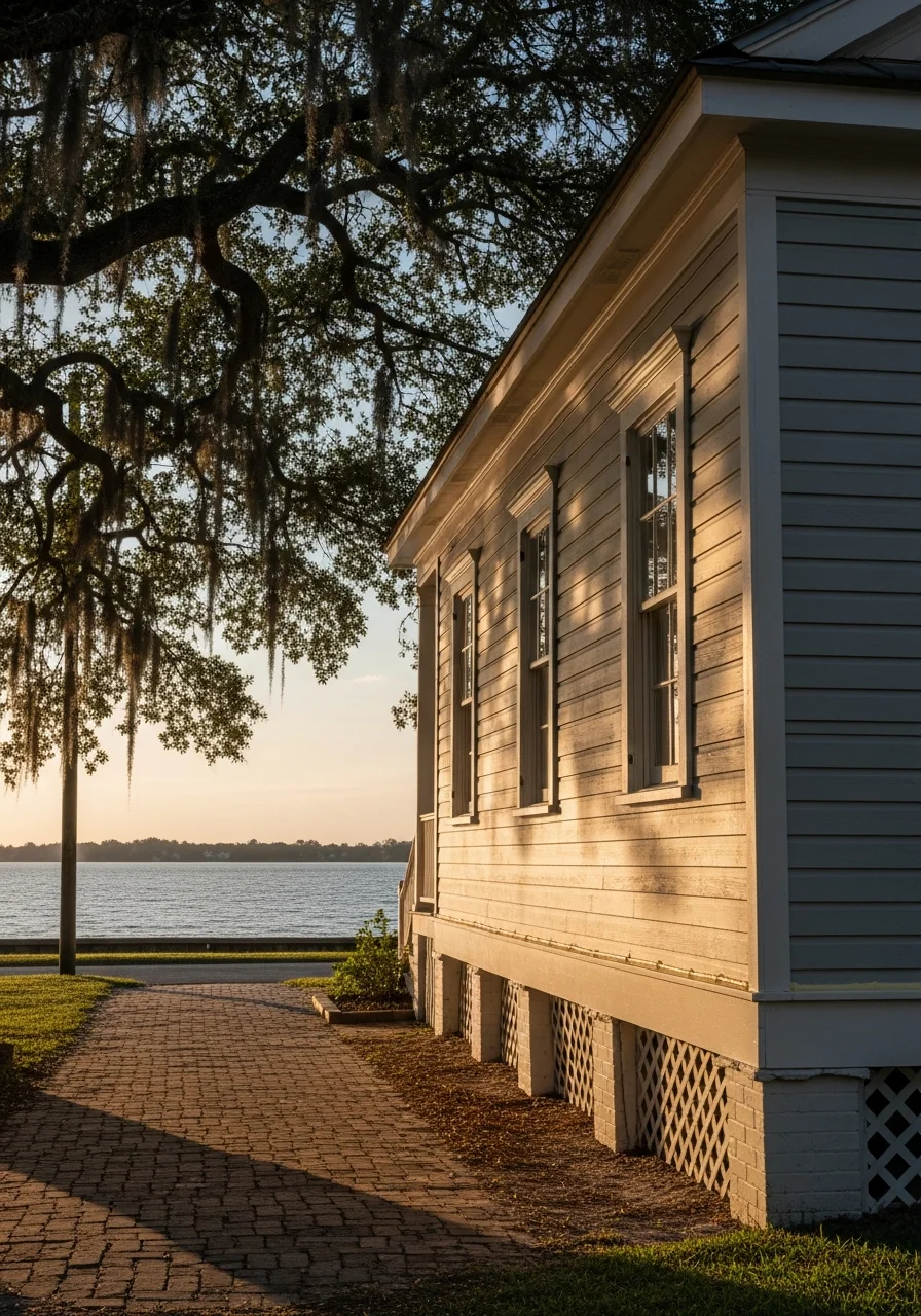 Slidell home exterior detail showing construction quality and lakeside environmental setting.